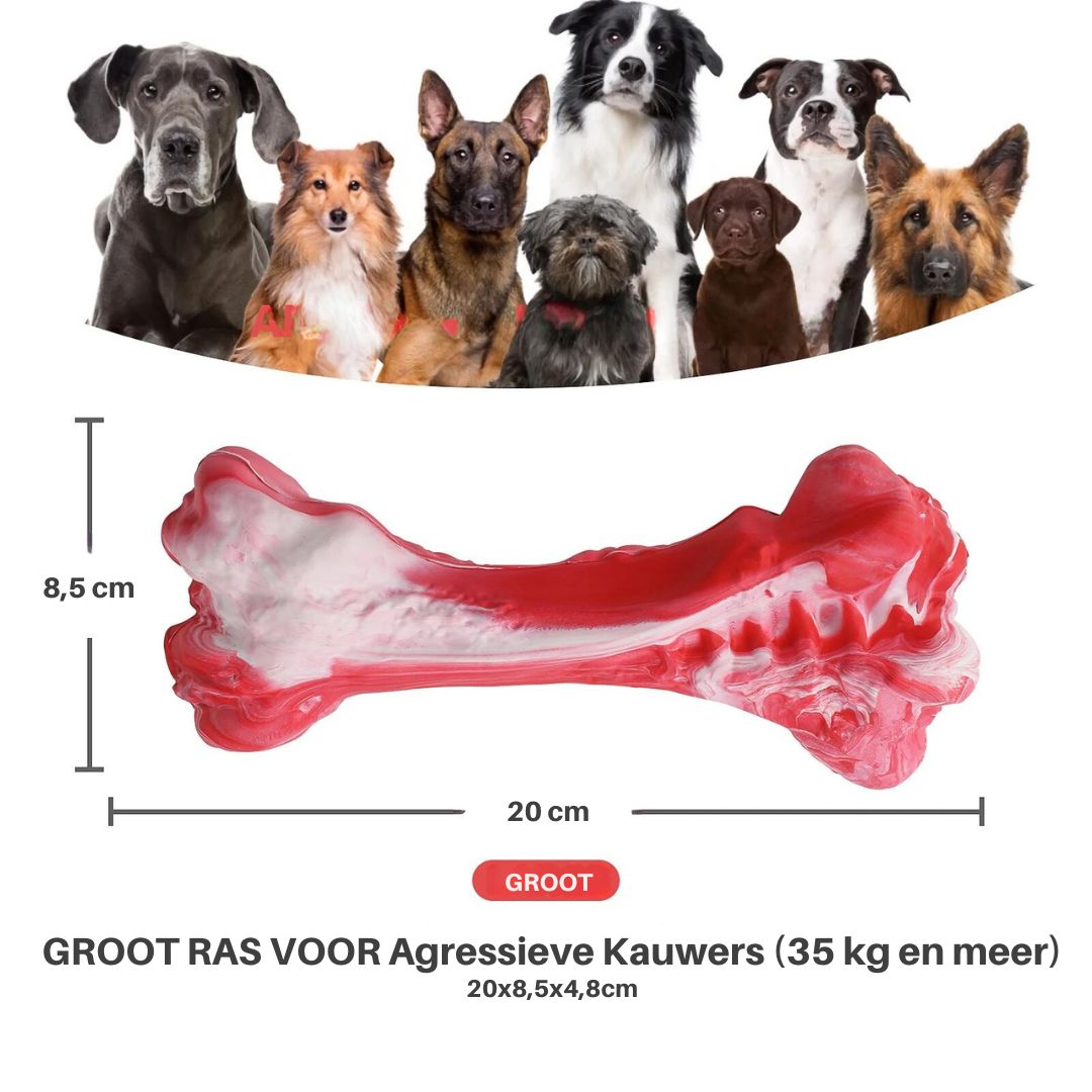 Großer roter Hundeknochen für aggressive Kauer, 20x8,5x4,8 cm, geeignet für große Rassen.
