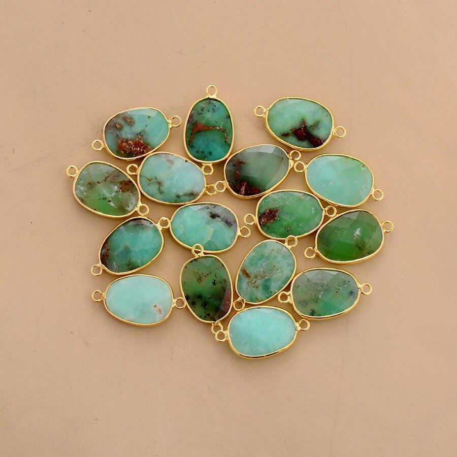 Grüne Edelstein-Anhänger, oval, goldgefasst, Schmuckherstellung, Naturstein, DIY-Bedarf.