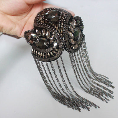 Handgemachte Strass Quaste Epaulette, Metall, Schwarz, Mode, Schulterbord, Militärstil