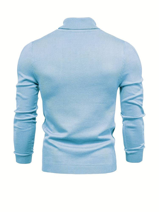 Hellblauer Herrenpullover aus Baumwolle, langärmelig, Rollkragen, modisch.