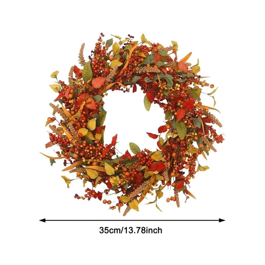Herbstlicher Türkranz aus Rattan mit Ahornblättern, 35 cm, Feiertagsdeko, Elegare.