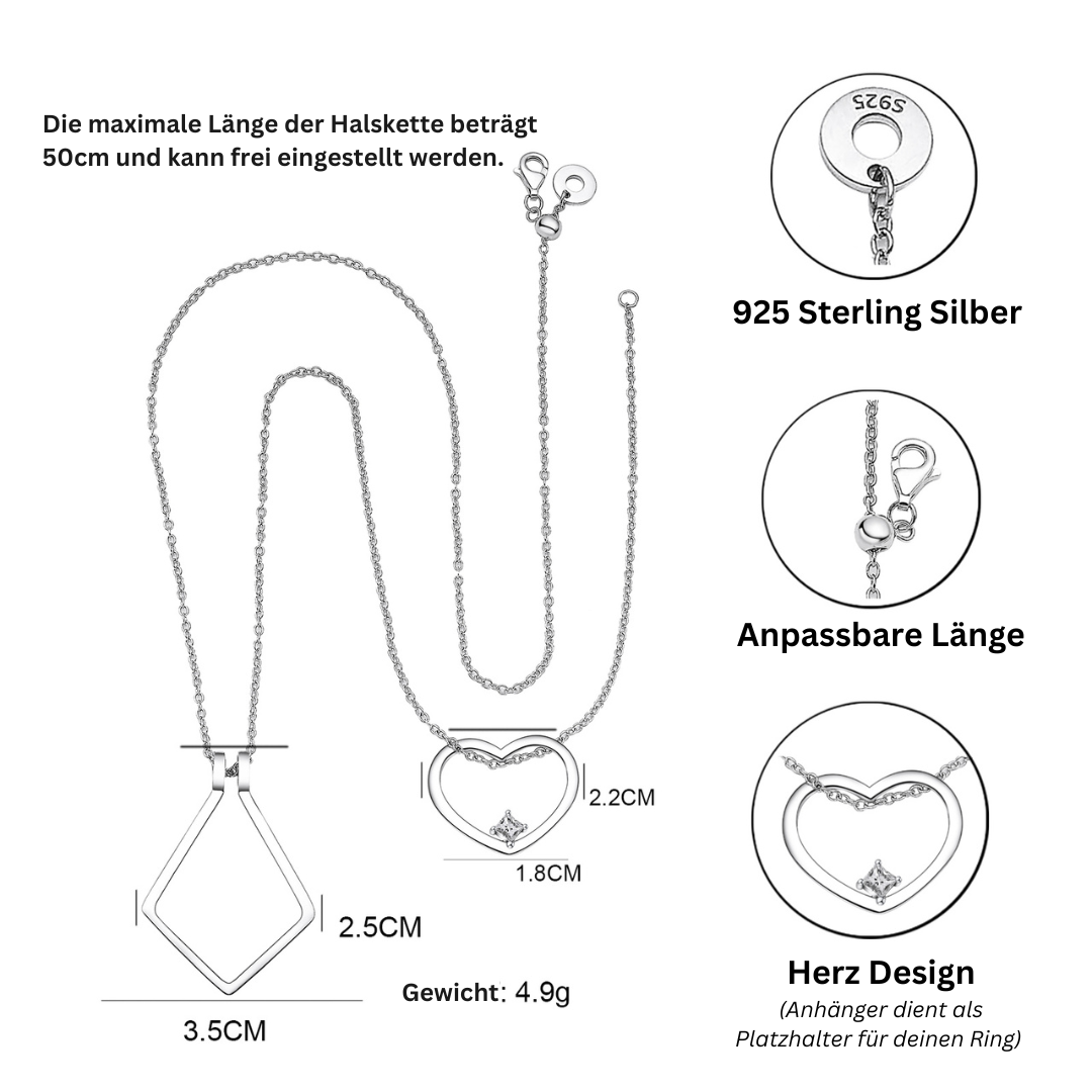 925 Sterling Silber Halskette, Herz Design, anpassbare Länge, Schmuck für Damen, 50cm.