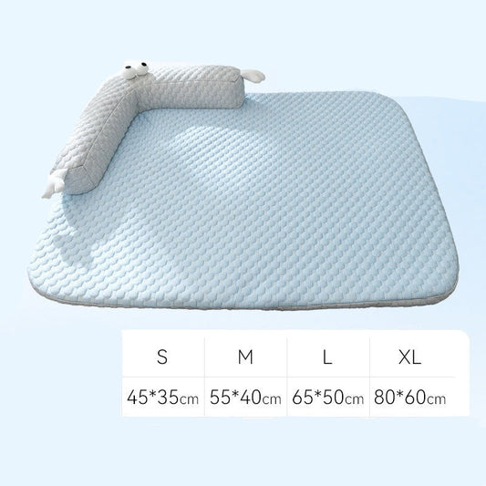 Hellblaues Haustierbett mit erhöhtem Rand, Größen S-XL, weiches Material, ideal für Hunde.