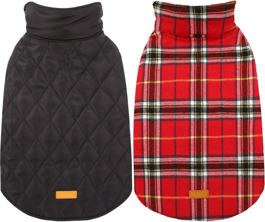 Schwarzer und roter kariert gesteppter Hundemantel, wasserdicht, warm, Winterbekleidung.