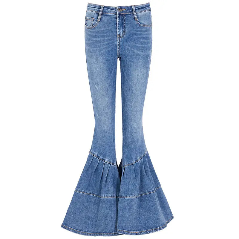 Blaue Damen-Jeans, Bootcut, Baumwolle, Frühling 2023, modisch, koreanischer Stil.
