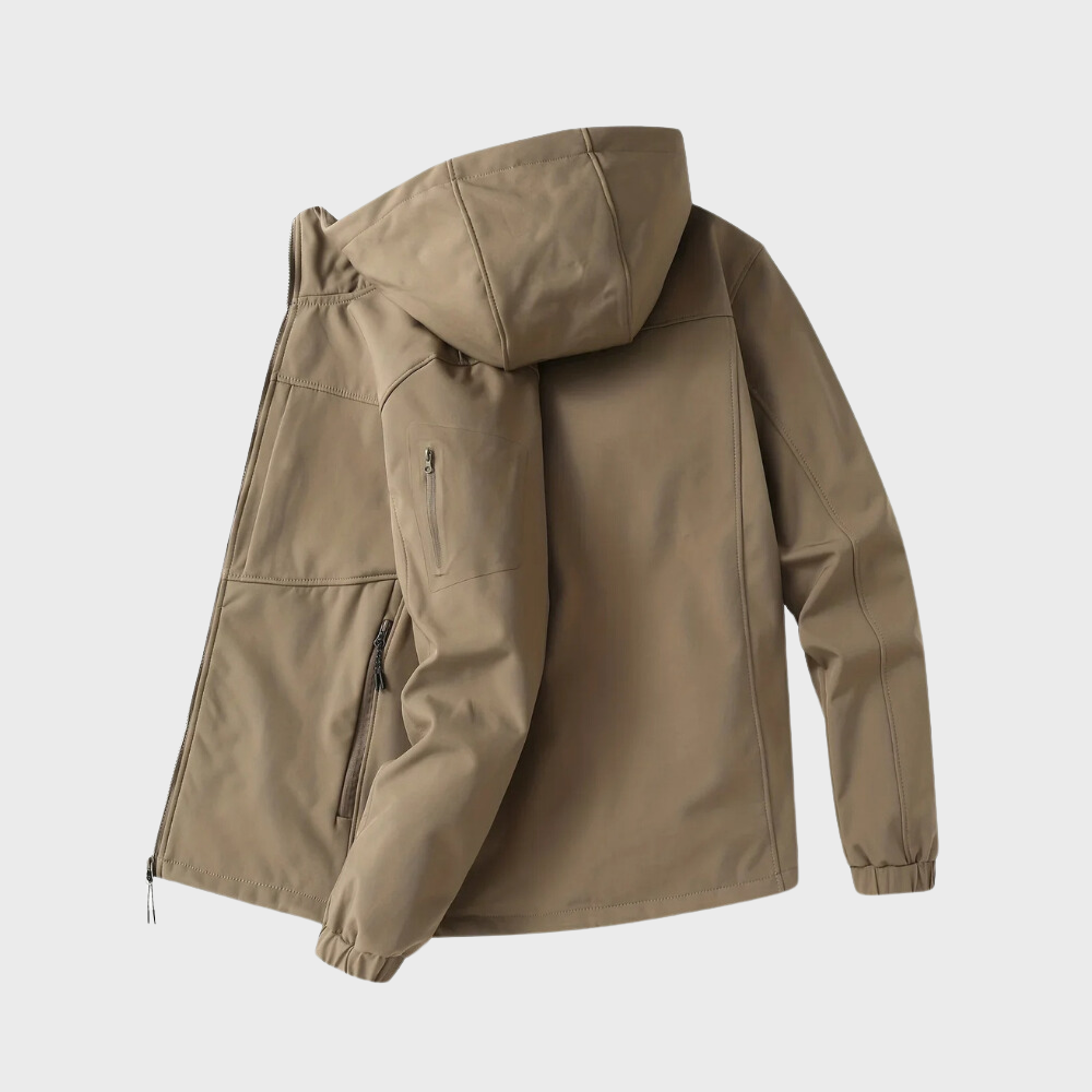 Khaki Herren-Casual-Kapuzenjacke, wasserabweisend, atmungsaktiv, Outdoor-Bekleidung.