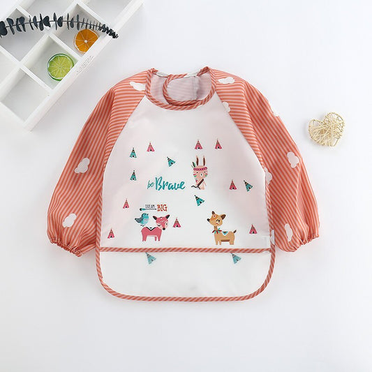 Roter Baby-Lätzchen mit Tiermotiven, wasserdicht, langärmlig, für Kleinkinder.