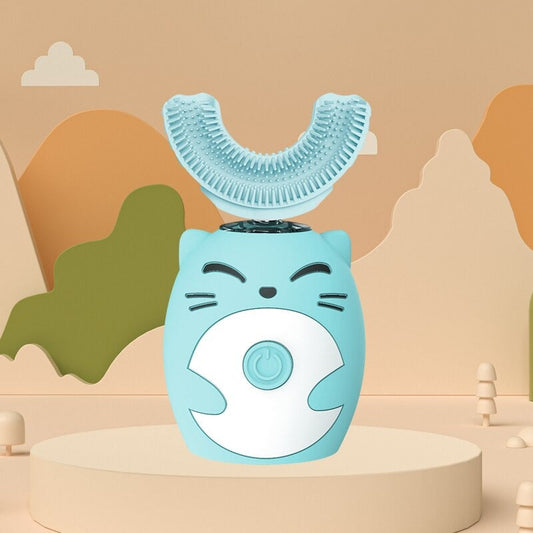 Blaue elektrische Kinderzahnbürste, 360° Silikon, Cartoon-Design, für 2-7 Jahre.