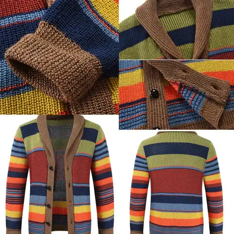 Herrcardigan i stickat med colourblock och geometriskt mönster – Leandro
