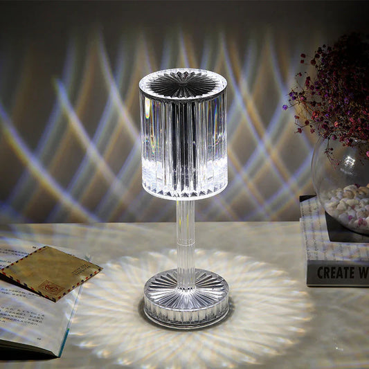 Kristall-Tischlampe, transparent, modernes Design, LED-Beleuchtung, dekorative Wohnkultur.