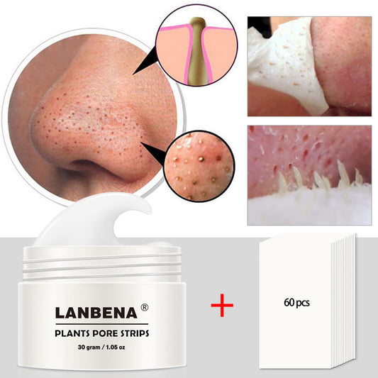 LANBENA Pflanzen Porenstreifen, 60 Stück, Mitesserentfernung, Hautpflege, 30g, weißer Behälter.