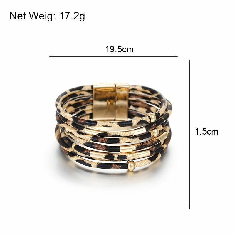 Leopardenmuster Armband, mehrschichtig, Magnetverschluss, 19,5 cm, modisch, Damenaccessoire.