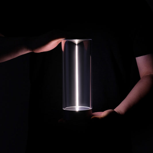 Transparente LED-Tischlampe, zylindrisch, modernes Design, energiesparend, dimmbar, Nachtlicht.