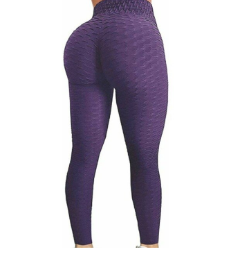 Violette Damen-Leggings, nahtlos, strukturierte Oberfläche, elastisch, Sportbekleidung.