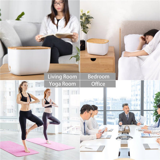 Moderner Luftbefeuchter aus Holz und Weiß für Wohnzimmer, Schlafzimmer, Büro, Yoga-Raum.