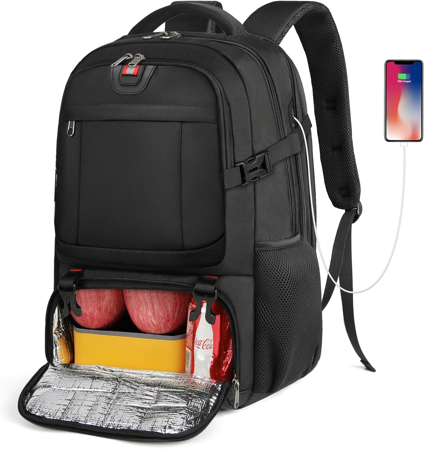 Extra stor rese-ryggsäck för lunch och laptop med USB-laddningsport