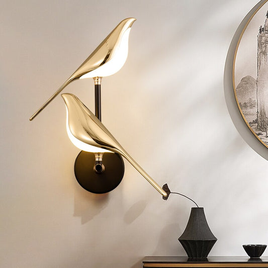 Goldene Vogel-Design LED-Wandlampe, modern, Wohnzimmer, Schlafzimmer, dekorative Beleuchtung.
