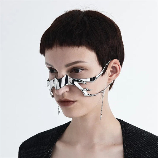 Futuristische Cyberpunk-Maske, silber, Metall, modisch, Unisex, Gesichtsschmuck, Accessoire.