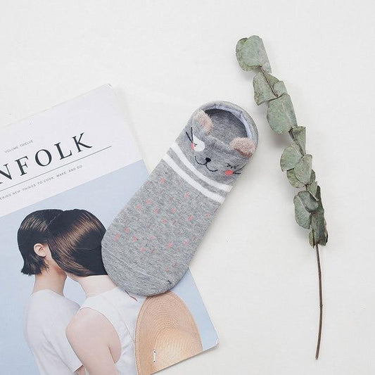 Sneakersockor med djuransikte och öron – bomull 35–40 (2+2 gratis)