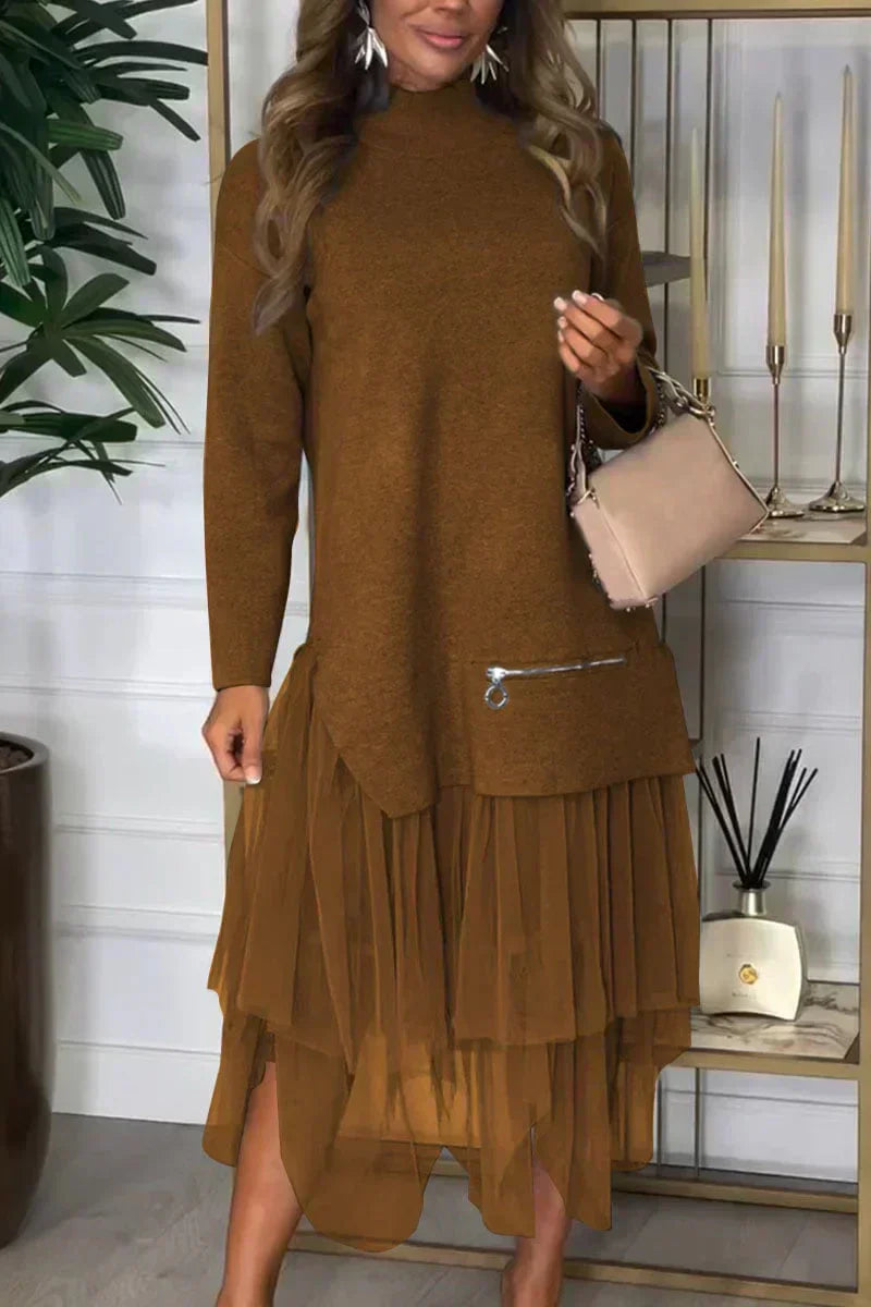 Avslappnad klänning med långa ärmar och meshkjol – Ysolde