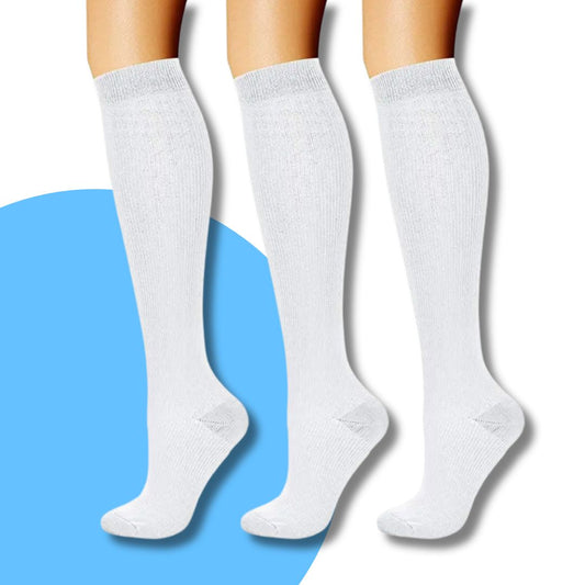 Weiße Unisex-Kniestrümpfe, Baumwolle, bequem, atmungsaktiv, für Alltag und Sport.