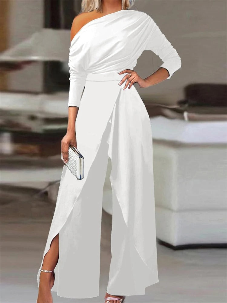 Höstlig enaxlad jumpsuit med volanger - Valerie