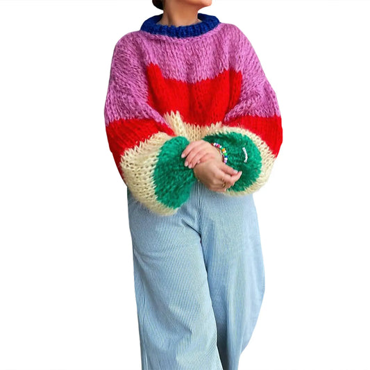 Oversized stickad damtröja med randmönster – Yvonne