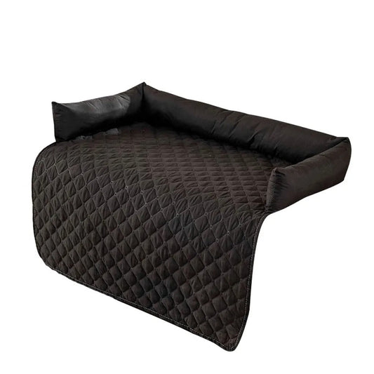 Schwarzes Hundebett, gesteppter Stoff, rechteckig, gemütlich, Haustierbett, waschbar.