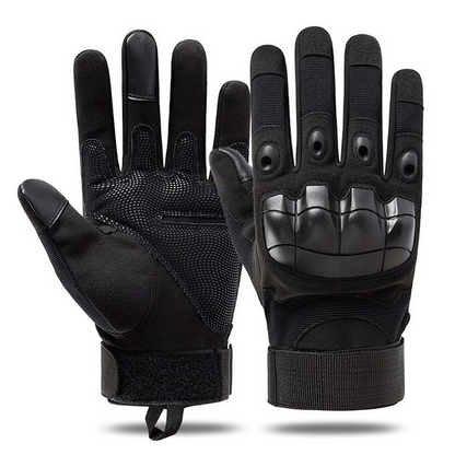 Schwarze taktische Handschuhe, Vollfinger, Touchscreen-fähig, für Motorrad und Outdoor-Aktivitäten.