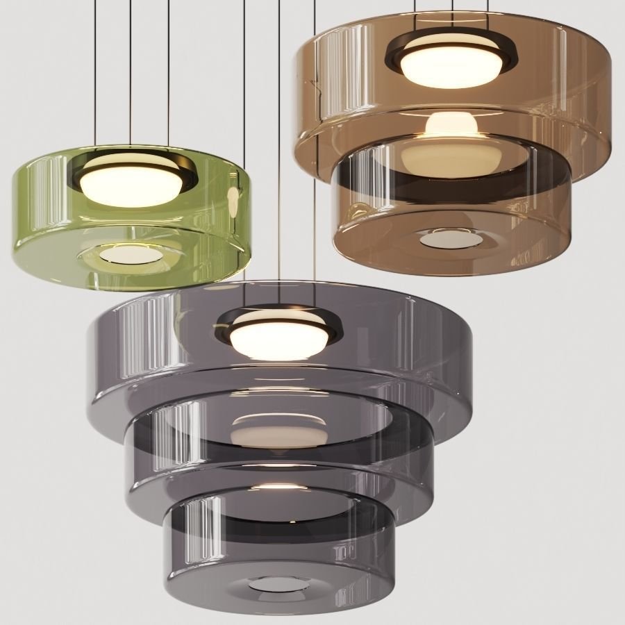 Moderne Hängelampen aus Glas in Grün, Braun und Grau, stilvolle Beleuchtung für Innenräume.