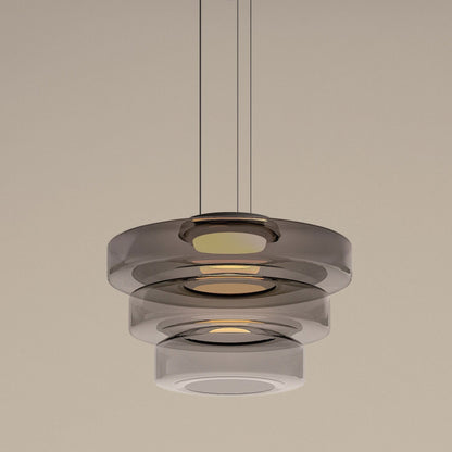 Moderne Hängelampe aus Glas, rauchgrau, minimalistisches Design, Innenbeleuchtung.