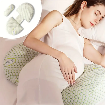 Schwangerschaftskissen, ergonomisch, weiß-grün, für Seitenschläfer, Komfort und Unterstützung.