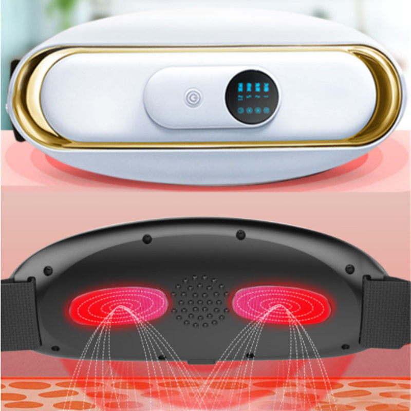 Elektrisches Nackenmassagegerät, weiß-gold, mit LED-Anzeige und Infrarot-Wärmefunktion.