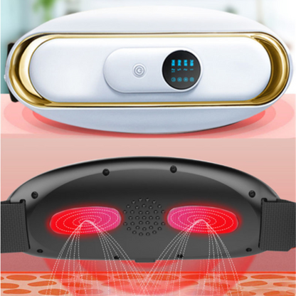 Elektrisches Nackenmassagegerät, weiß-gold, mit LED-Anzeige und Infrarot-Wärmefunktion.