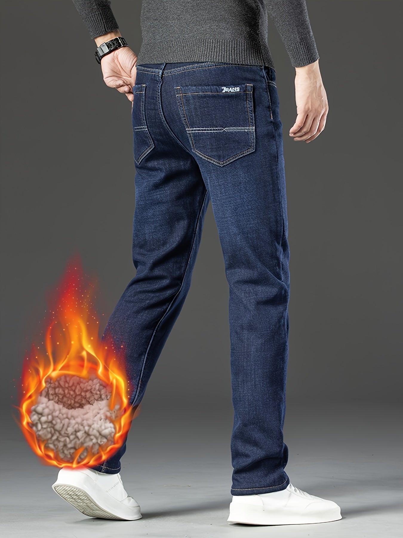 Herren Thermojeans, dunkelblau, gefüttert, warm, Wintermode, lässig, bequem, modisch