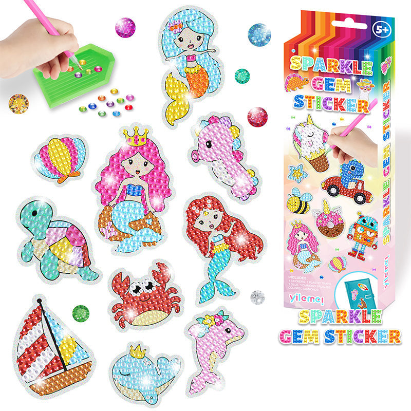 Bunte Glitzer-Edelstein-Sticker für Kinder, Meerjungfrau-Design, DIY-Bastelset ab 5 Jahren.