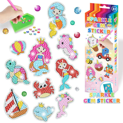 Bunte Glitzer-Edelstein-Sticker für Kinder, Meerjungfrau-Design, DIY-Bastelset ab 5 Jahren.