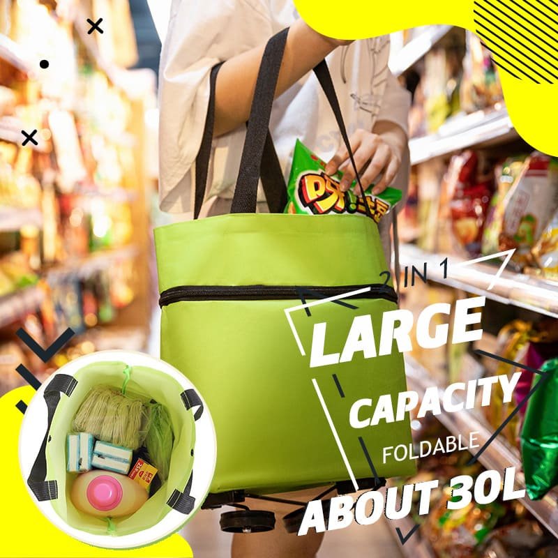 Grüne faltbare Einkaufstasche, große Kapazität, ca. 30L, ideal für Lebensmittel, langlebig.