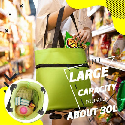 Grüne faltbare Einkaufstasche, große Kapazität, ca. 30L, ideal für Lebensmittel, langlebig.