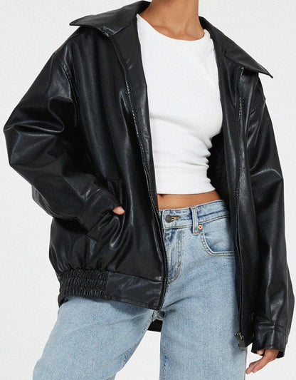 Oversized höstläder damsjacka – Yara