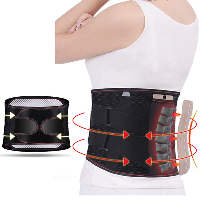 Schwarzer Rückenstützgürtel für Haltungskorrektur und Schmerzlinderung, Unisex, verstellbar.