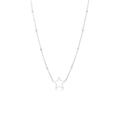 Silberne Halskette mit Sternanhänger, filigranes Design, Damen Schmuck, modisch, elegant.