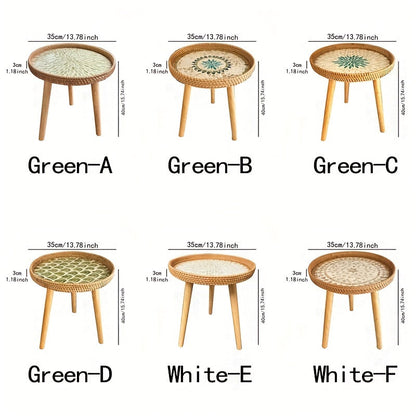 Sechser-Set runde Beistelltische, Holz, grün und weiß, 35cm, skandinavisches Design