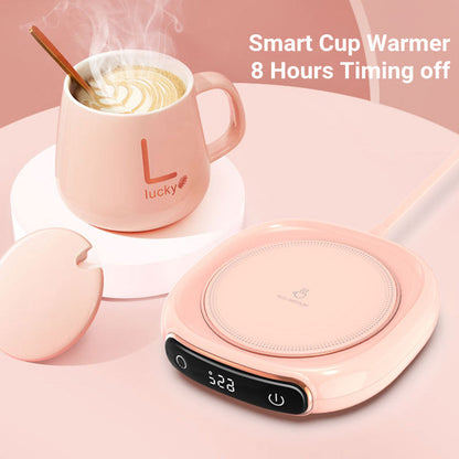 Rosa Tassenwärmer mit Timer, Keramiktasse, Kaffee, Teewärmer, Smart Home Gadget, Geschenkidee.