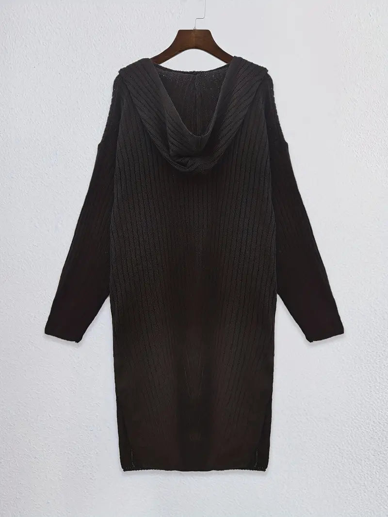 Lång damstickad cardigan för höst och vinter – Elara