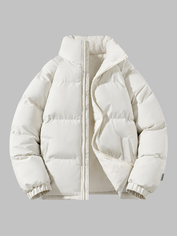 Weiße Daunenjacke mit Reißverschluss, warm gefüttert, Wintermode, Unisex, stilvoll und bequem.