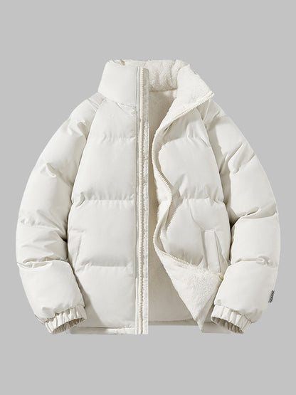 Weiße Daunenjacke mit Reißverschluss, warm gefüttert, Wintermode, Unisex, stilvoll und bequem.