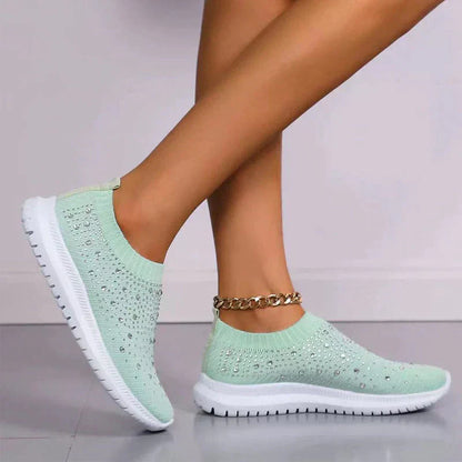 Damen Sneaker mintgrün Strass, atmungsaktiv, rutschfeste Sohle, modisch, bequem, Freizeit.