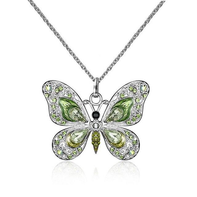 Silberne Schmetterling Halskette mit Kristall-Strasssteinen, Damen Schmuck, Party Geschenk.