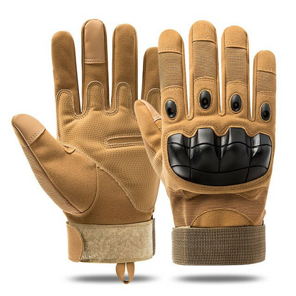 Taktische braune Handschuhe, Vollfinger, Touchscreen-fähig, für Sport und Motorrad.